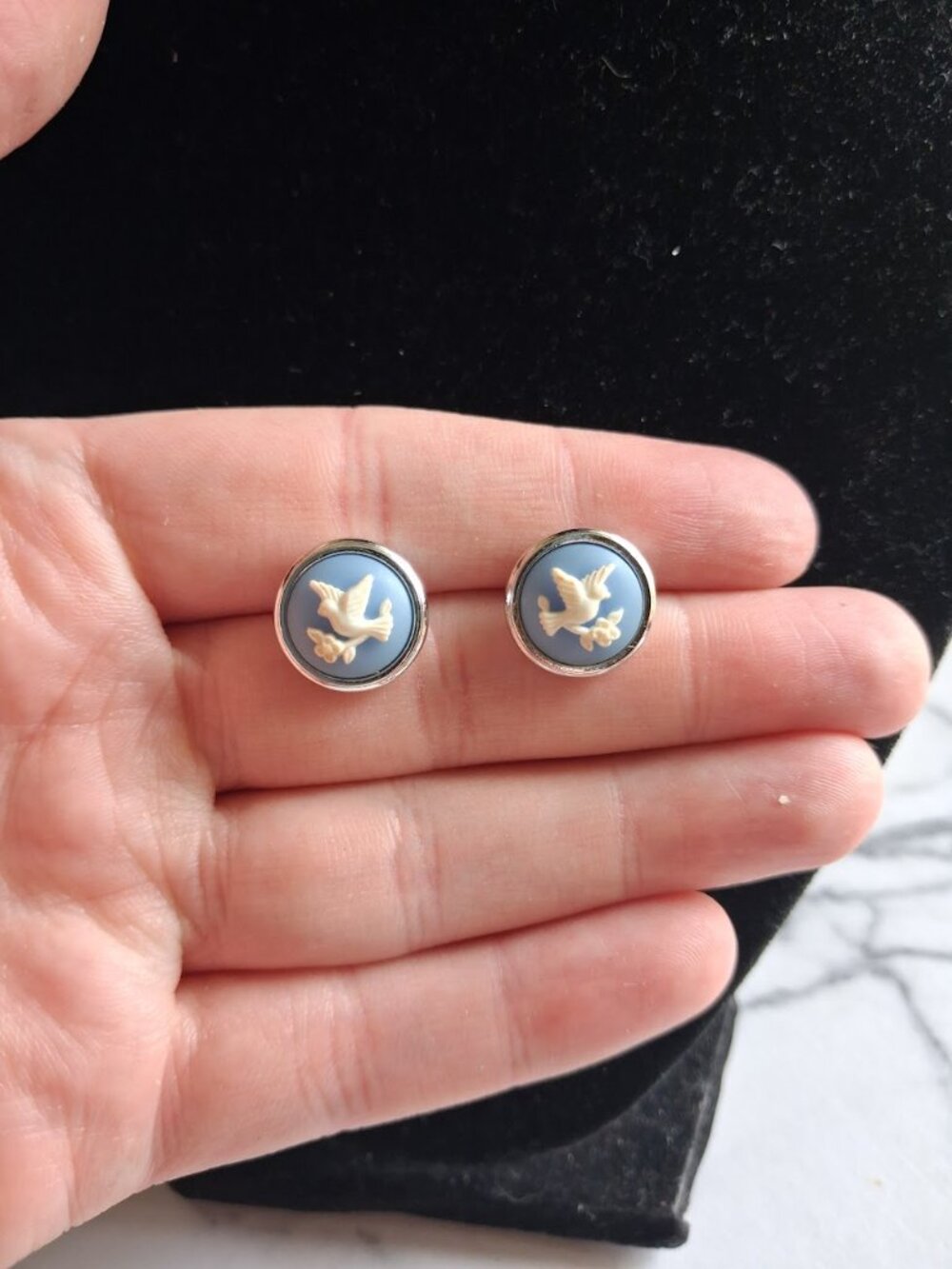 Cameo dove stud earrings
